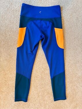 ZYIA Neon Orange Curve Pocket Light n Tight Hi-Rise 7/8 24” Sz 6-8 Royal Blue
